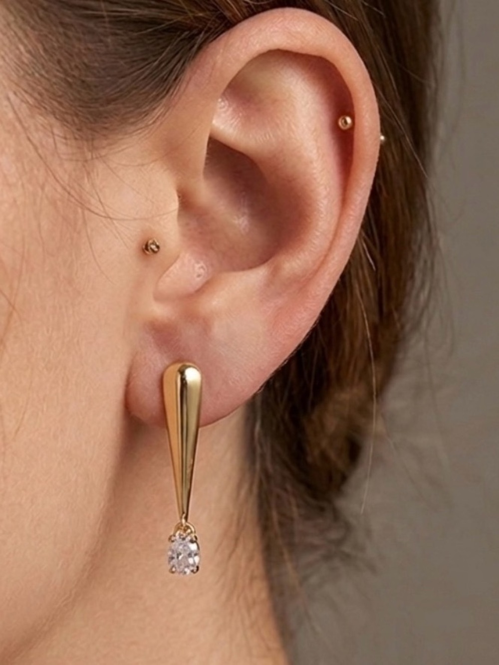 Teardrop Dangle Earrings 14k Gold Plated CZ Stone Minimalist Earrings